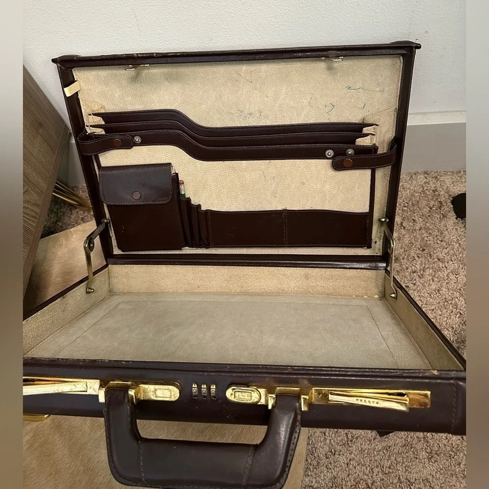 Vintage Brown leather Presto briefcase chocolate brown leather w/ gold hardware